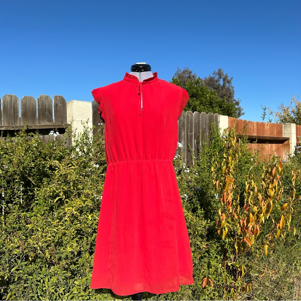 H&M Red Flowy Polka Dot Cap Midi Sleeved Dress Size 12 Large